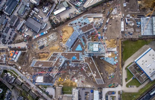 Aerial view, new construction ALDI-Nord Campus, Eckenbergstraße / Am Luftschacht, Essen-Kray,