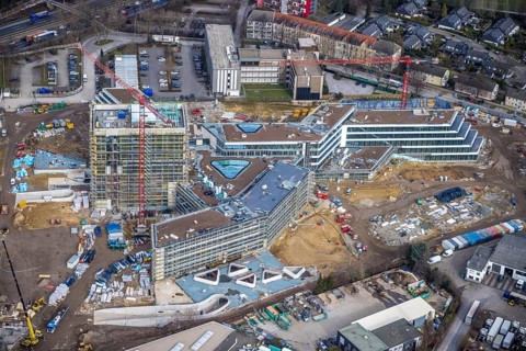 Aerial view, new construction ALDI-Nord Campus, Eckenbergstraße / Am Luftschacht, Essen-Kray,