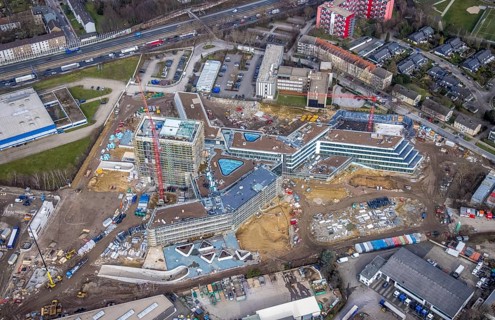 Aerial view, new construction ALDI-Nord Campus, Eckenbergstraße / Am Luftschacht, Essen-Kray,