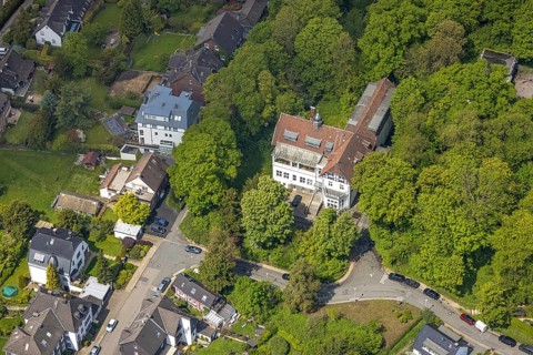Aerial view, planned conversion of Villa Ruhnau, Kettwig, Essen, Ruhr area, North Rhine-Westphalia,