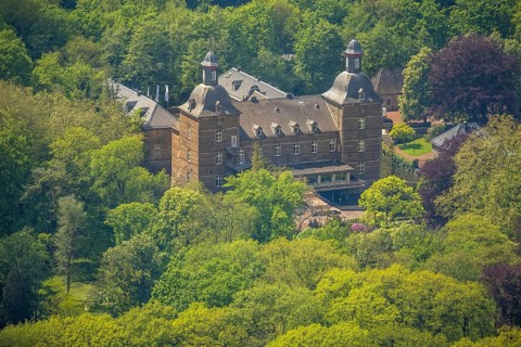Aerial view, Schlosshotel Hugenpoet, Kettwig, Essen, Ruhr area, North Rhine-Westphalia, Germany,