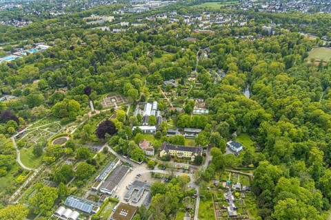 Aerial view, Grugapark, Botanical Garden of the University of Duisburg / Essen, Horticultural
