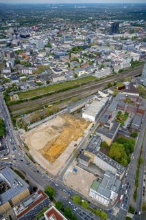 Aerial view, construction area for new literature quarter, demolition work former newspaper