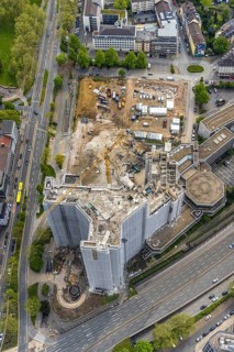 Aerial view, demolition of the Ypsilon-Haus of the RWE headquarters Essen in Huyssenallee, planned