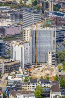 Aerial view, demolition of the Ypsilon-Haus of the RWE headquarters Essen in Huyssenallee, planned