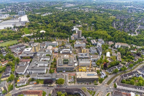 Aerial view, University Hospital Essen, construction site at the building institute group 1,
