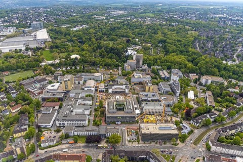 Aerial view, University Hospital Essen, construction site at the building institute group 1,