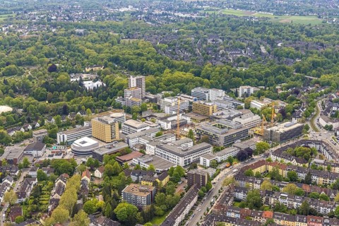 Aerial view, University Hospital Essen, construction site at the building institute group 1,