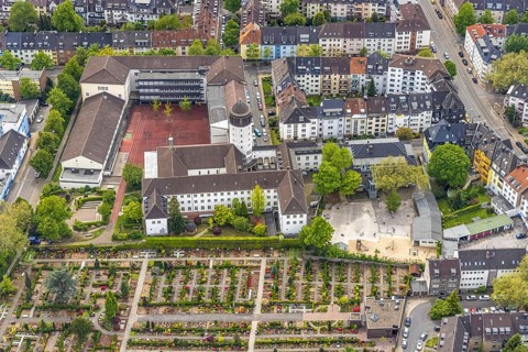 Aerial view, B.M.V.-Schule Essen Privatschule, Städt. kath. Bardelebenschule, Essen-Holsterhausen,