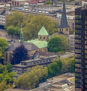 Aerial view, city hall and Essen Cathedral, city centre, Essen, Ruhr area, North Rhine-Westphalia,