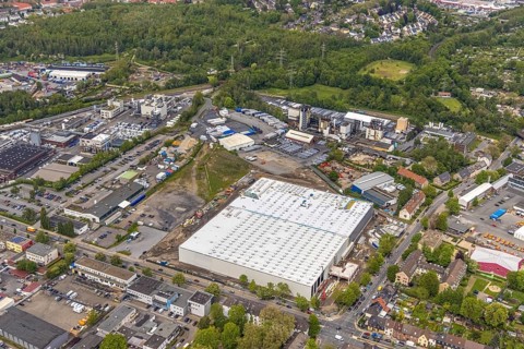 Aerial view, new building and construction site at the corner of Burggrafenstraße and Elisenstraße,