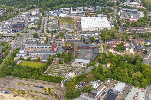 Aerial view, new building and construction site at the corner of Burggrafenstraße and Elisenstraße,
