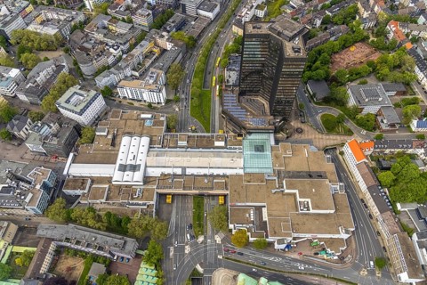 Aerial view, city hall and city hall gallery Essen, city centre, Essen, Ruhr area, North