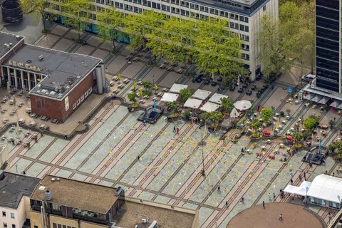 Aerial view, Kennedyplatz with radiation mast, city centre, Essen, Ruhr area, North