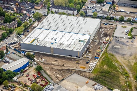 Aerial view, new building and construction site at the corner of Burggrafenstraße and Elisenstraße,