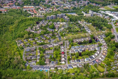Aerial view, housing estate Rüggenkamp, Honigmannstraße, Essen-Stoppenberg, Essen, Ruhr area, North