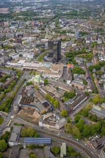 Aerial view, city hall and city hall gallery Essen, cultural centre old synagogue, city centre,