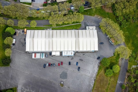 Aerial view, MEDION factory outlet, Schönscheidtstraße, Essen-Kray, Essen, Ruhr area, North