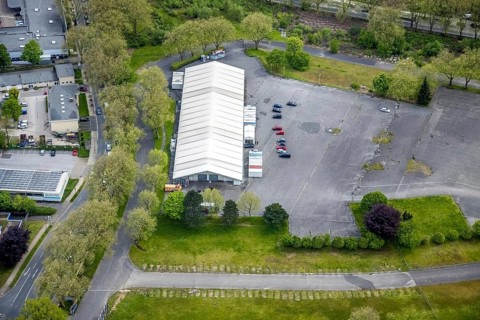 Aerial view, MEDION factory outlet, Schönscheidtstraße, Essen-Kray, Essen, Ruhr area, North
