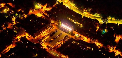 Aerial view, Kleiner Markt with Schatzgräberbrunnen, Mintrops Stadt Hotel Margarethenhöhe,