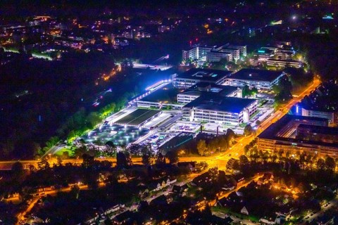 Aerial photograph, Bredeney office park, Karstadt headquarters, Essen police, Essen-Bredeney,