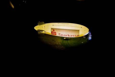 Aerial photograph, Sparkasse airship, airfield Essen Mülheim, Haarzopf, Essen, Ruhr area, North