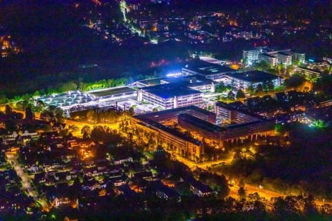 Aerial photograph, Bredeney office park, Karstadt headquarters, Essen police, Essen-Bredeney,