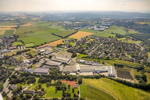 Aerial view, company premises Heinz Kettler Freizeit GmbH Sport and Franz Pauli GmbH metal goods