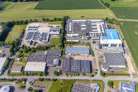 Aerial view, industrial park Höingen, HEICO Umformtechnik, Metrio GmbH metal processing company,