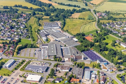 Aerial view, company premises Heinz Kettler Freizeit GmbH Sport and Franz Pauli GmbH metal goods