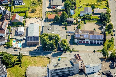 Aerial photo, fire brigade Bremen fire brigade Ense, Bremen, Ense, Sauerland, North