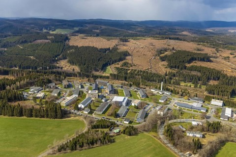 Aerial photo, Hachenberg barracks, forest damage, Erndtebrück, Siegerland, North Rhine-Westphalia,