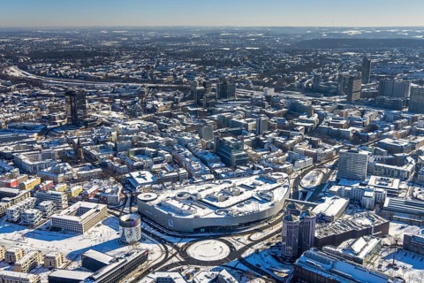 Aerial view, townscape, city, Limbecker Platz, Westviertel, Essen, Ruhr area, North