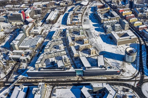 Aerial view, Funke Mediengruppe headquarters, Jakob-Funke-Platz 1, Berliner Platz, university