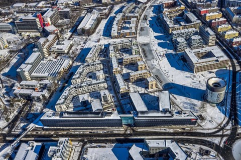 Aerial view, Funke Mediengruppe headquarters, Jakob-Funke-Platz 1, Berliner Platz, university