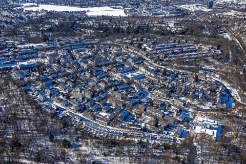 Aerial view, garden city Margarethenhöhe, Essen, Ruhr area, North Rhine-Westphalia, Germany, DE,