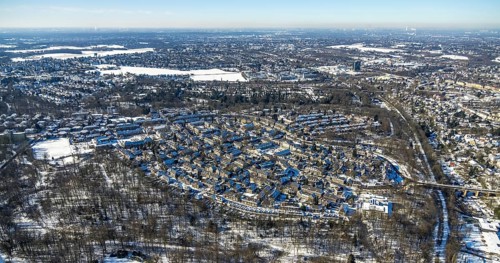 Aerial view, garden city Margarethenhöhe, Essen, Ruhr area, North Rhine-Westphalia, Germany, DE,