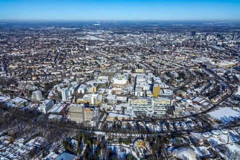 Aerial view, city view, University of Duisburg-Essen, University Hospital, Essen-Rüttenscheid,
