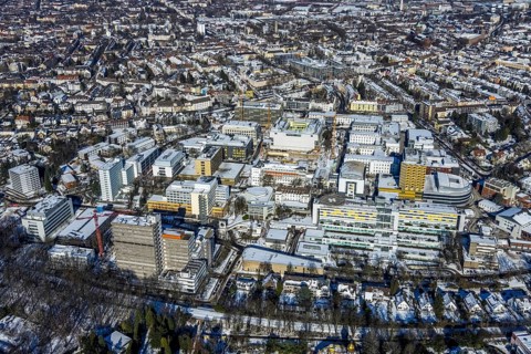Aerial view, city view, University of Duisburg-Essen, University Hospital, Essen-Rüttenscheid,