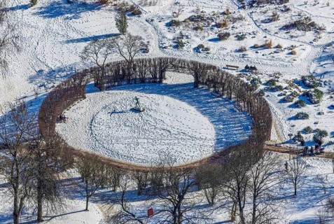 Aerial view, tree circle, Margarethenhöhe, Essen, Ruhr area, North Rhine-Westphalia, Germany, trees