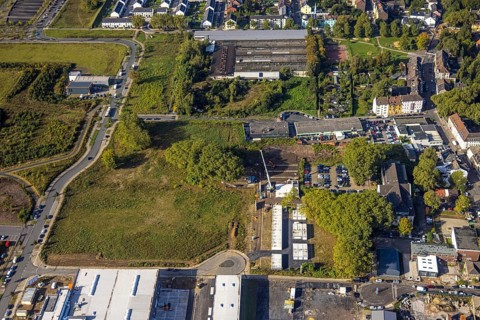 Aerial view, brownfield in the industrial area Europastraße in the district