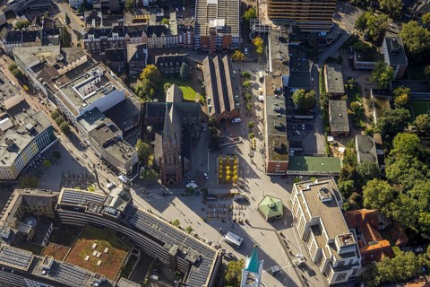 Aerial view, Heinrich-König-Platz in the city centre with Old Tower and Provost Church of St.