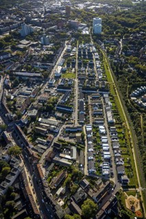 Aerial view, terraced house housing estate between Feldahornstraße and Rheinische Straße in the