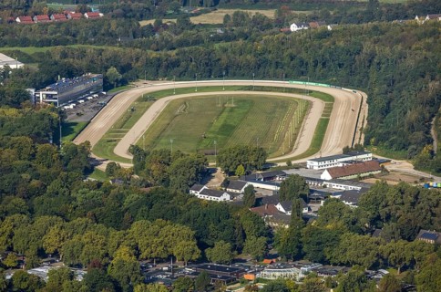 Aerial view, GelsenTrabPark trotting track in the Feldmark district of Gelsenkirchen, Ruhr area,