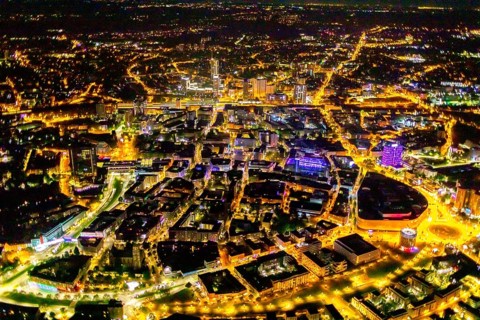 Aerial view, Limbecker Platz, shopping centre, Berliner Platz, Westviertel, Essen, Ruhr area, North
