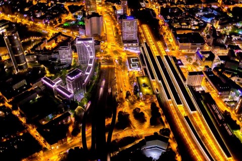 Aerial view, Essen central station, southern district, Essen, Ruhr area, North Rhine-Westphalia,