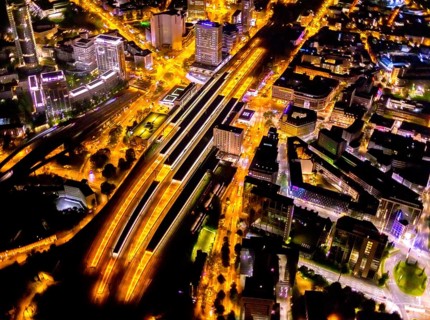 Aerial view, Essen central station, south-east quarter, Essen, Ruhr area, North Rhine-Westphalia,
