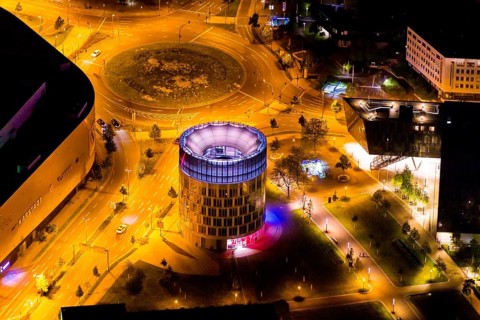Aerial view, Funke Kiosk Tower at Berliner Platz, Westviertel, Essen, Ruhr area, North