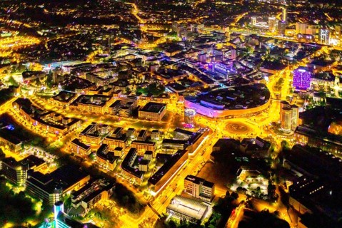 Aerial photograph, Limbecker Platz, shopping centre, Berliner Platz, Funke Mediengruppe,