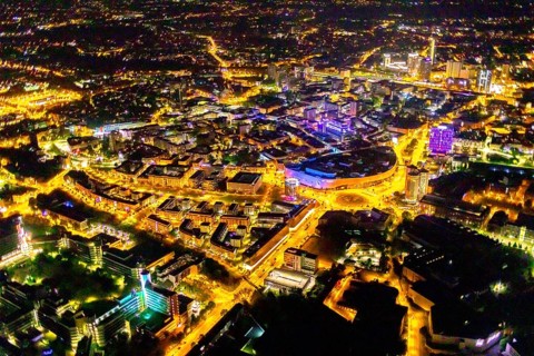 Aerial photograph, Limbecker Platz, shopping centre, Berliner Platz, Funke Mediengruppe,